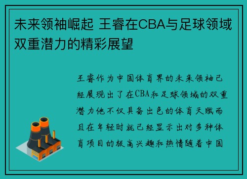未来领袖崛起 王睿在CBA与足球领域双重潜力的精彩展望