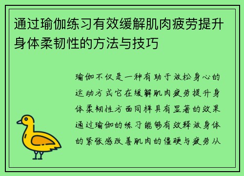 通过瑜伽练习有效缓解肌肉疲劳提升身体柔韧性的方法与技巧